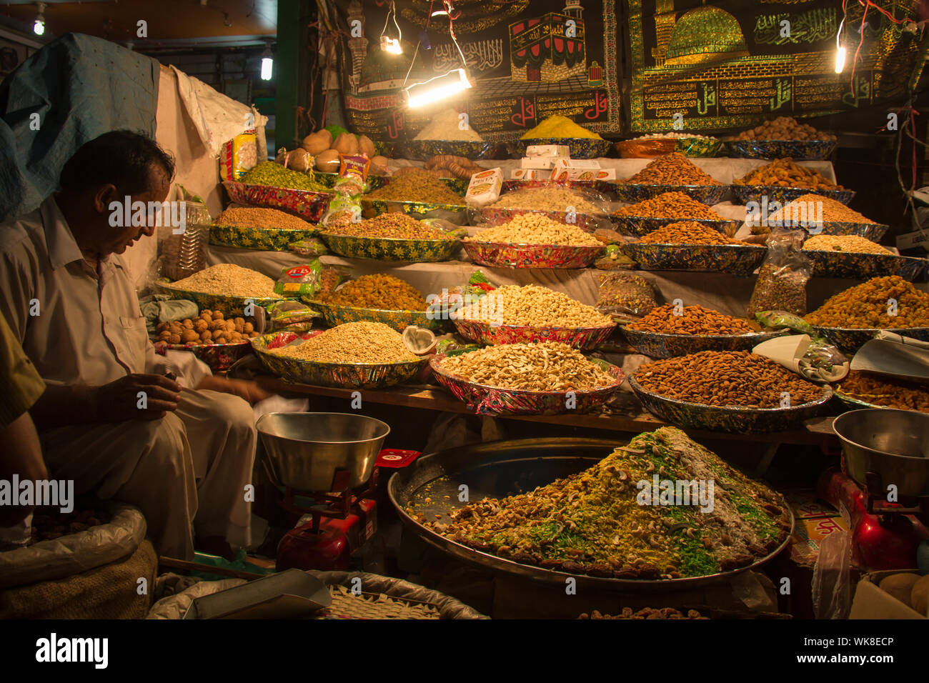 Assorted dry fruits selling at a market stall, New Delhi, India Stock
