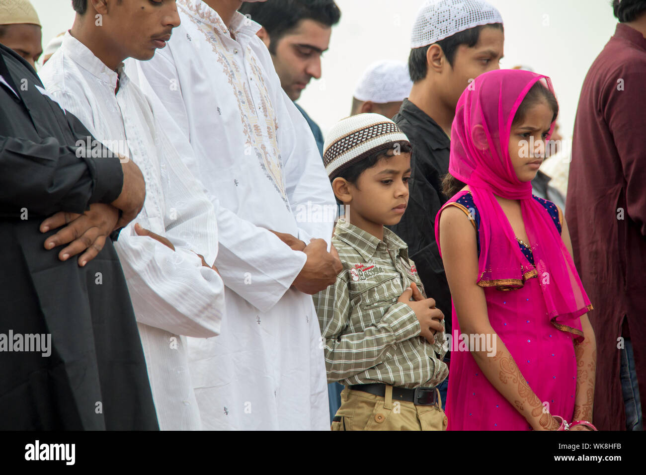 Group of people praying Namaz at masjid, Jama Masjid, Old Delhi, India Stock Photo