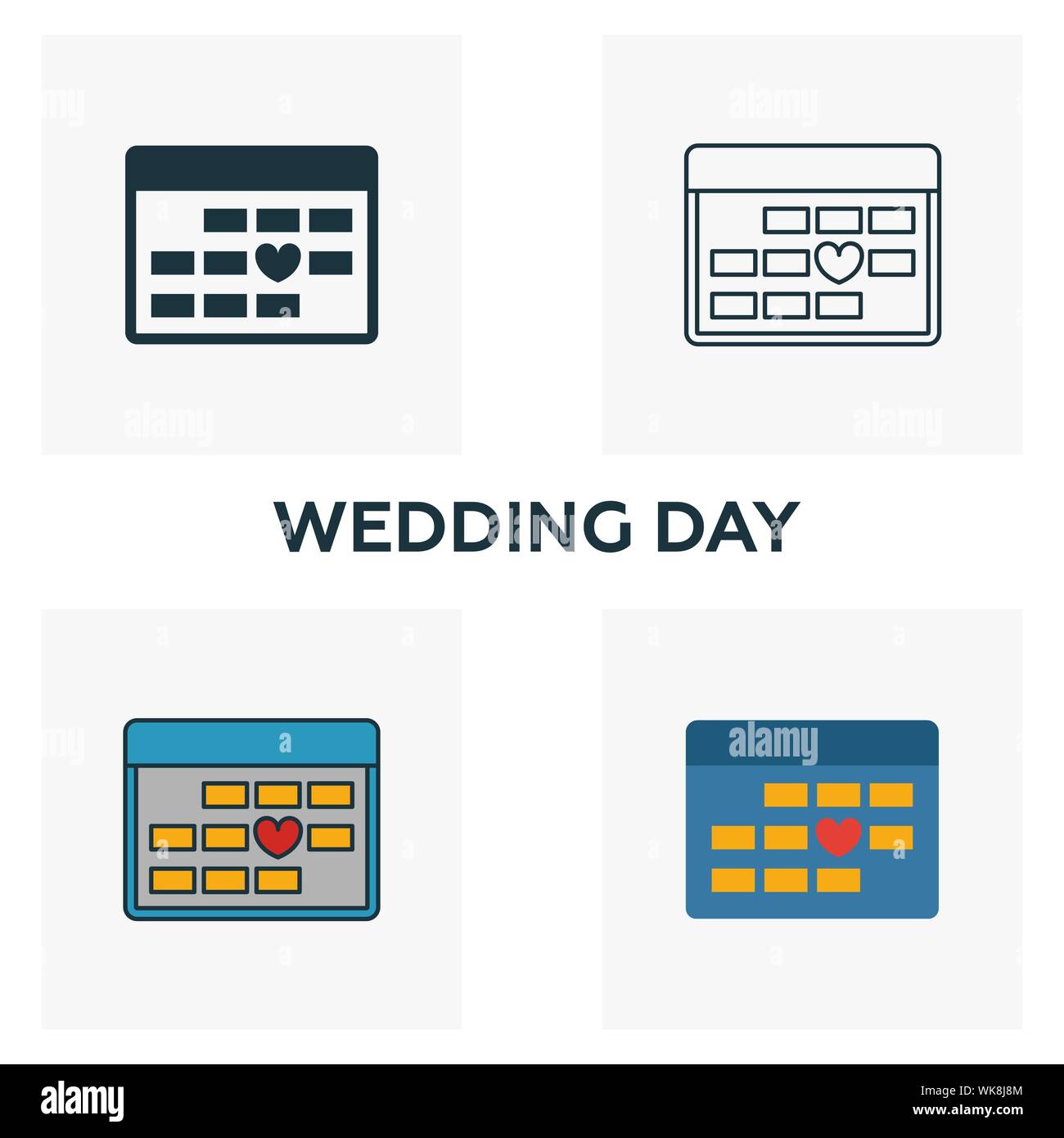 Wedding Day icon set. Four elements in diferent styles from honeymoon ...
