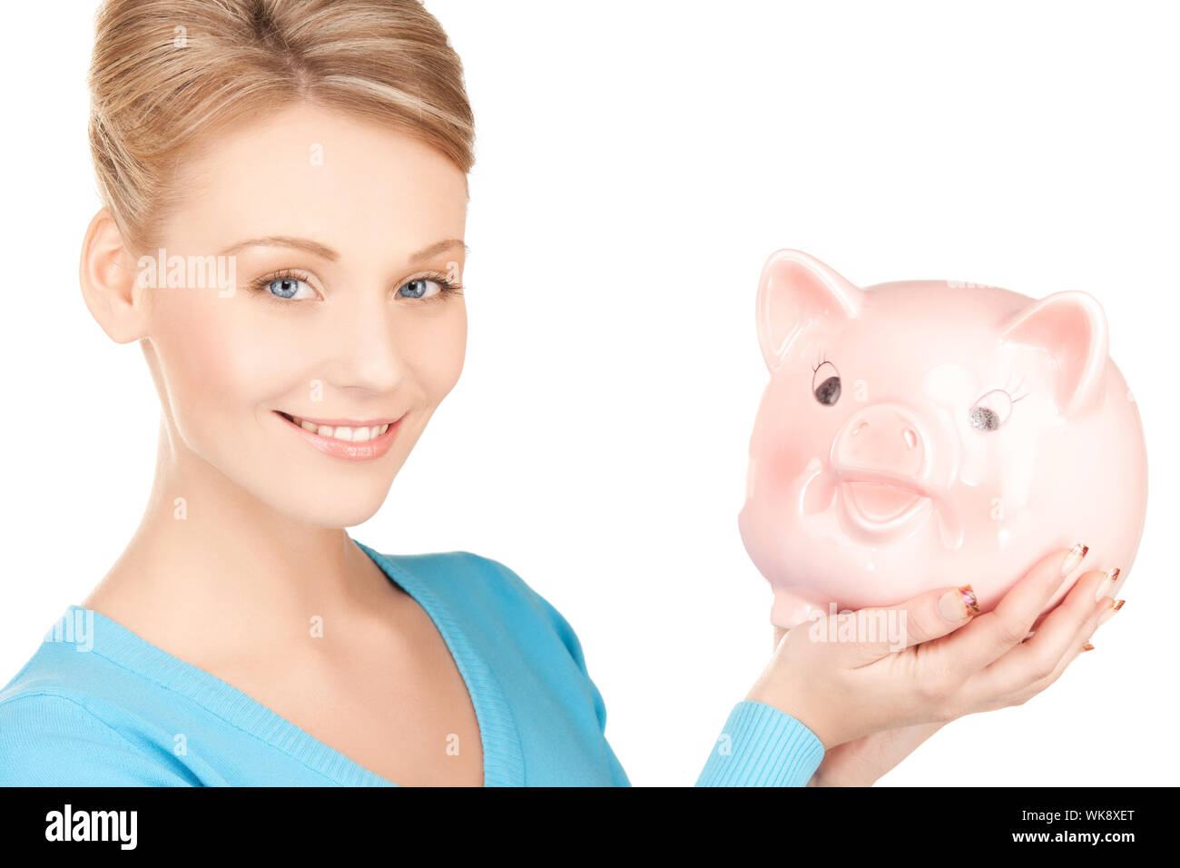 picture of lovely woman with big piggy bank Stock Photo - Alamy