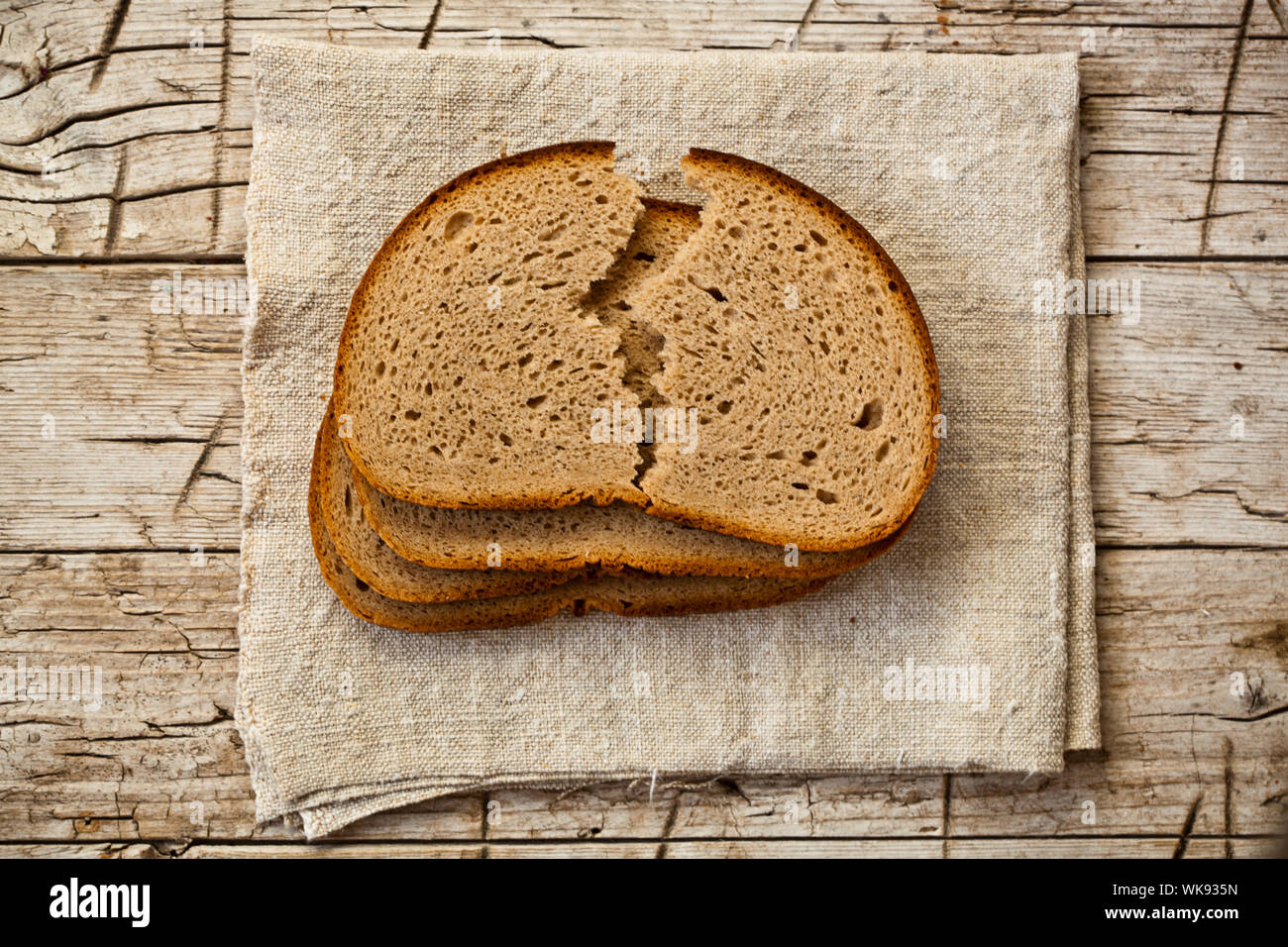 rye bread on rustic wooden background Stock Photo
