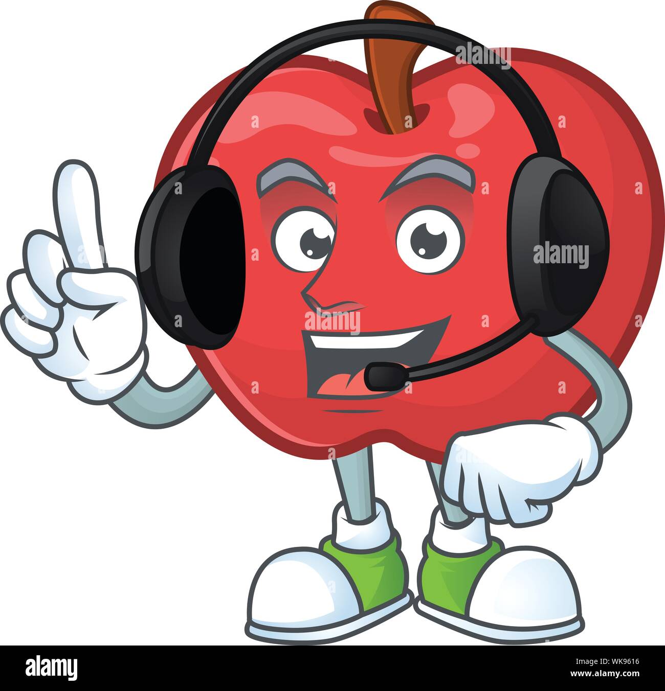 With headphone cute apple character mascot with object cartoon vector