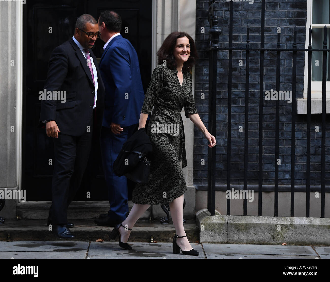 Conservative Party Chair James Cleverly and Environment Secretary Theresa Villiers leave following a cabinet meeting at 10 Downing Street, London. Stock Photo