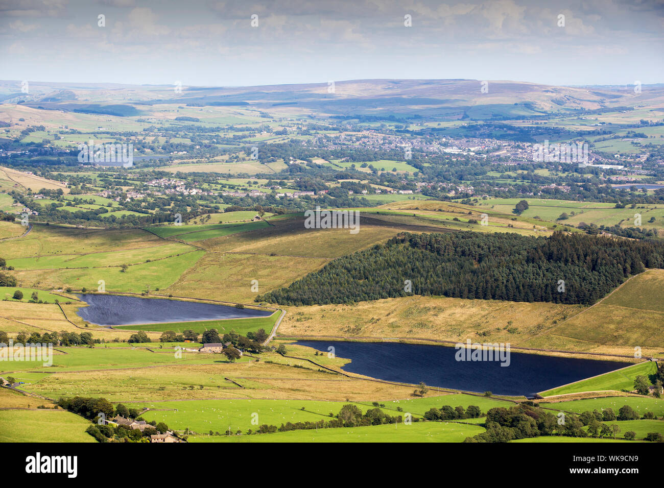 Black Moss Reservoirs below Pendle Hill, Lancashire, UK. Stock Photo
