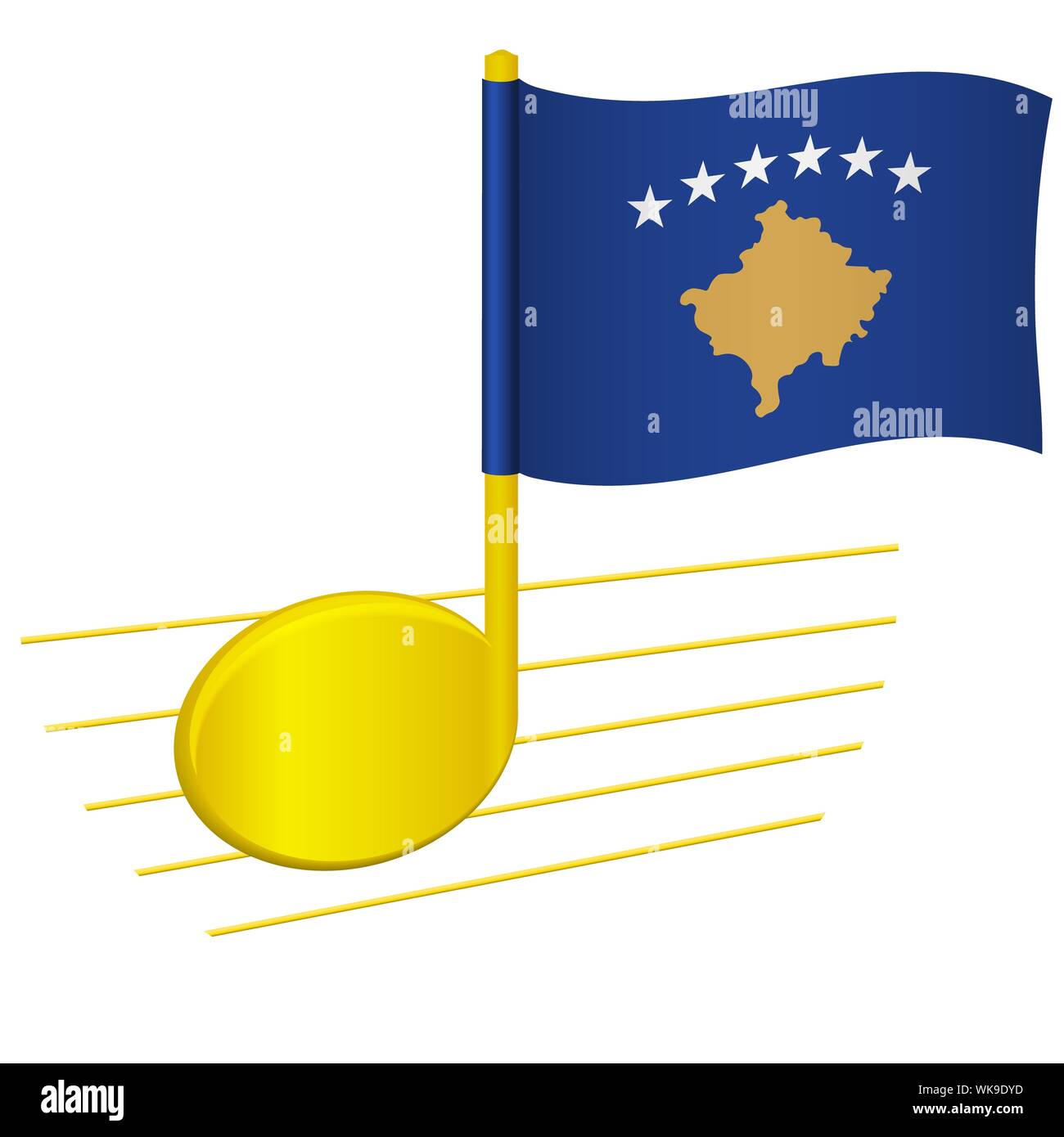 Kosovo flag and musical note. Music background. National flag of Kosovo