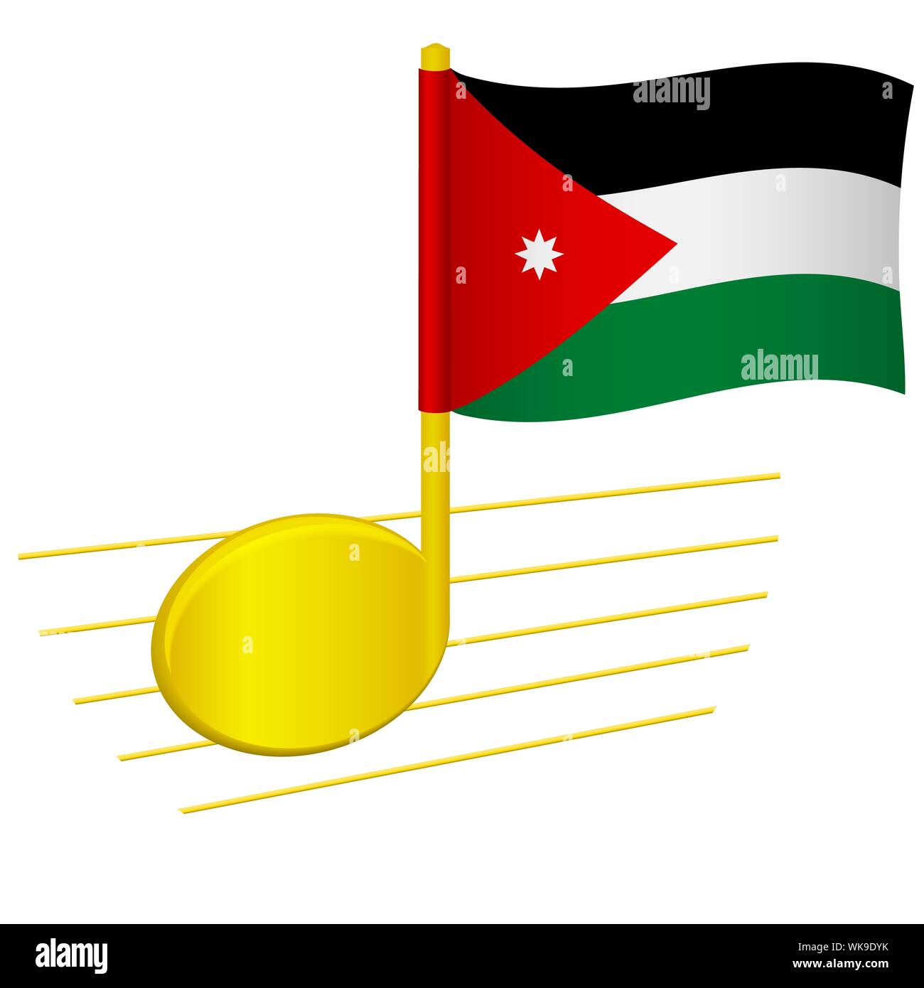 jordan flag and musical note. Music background. National flag of Jordan