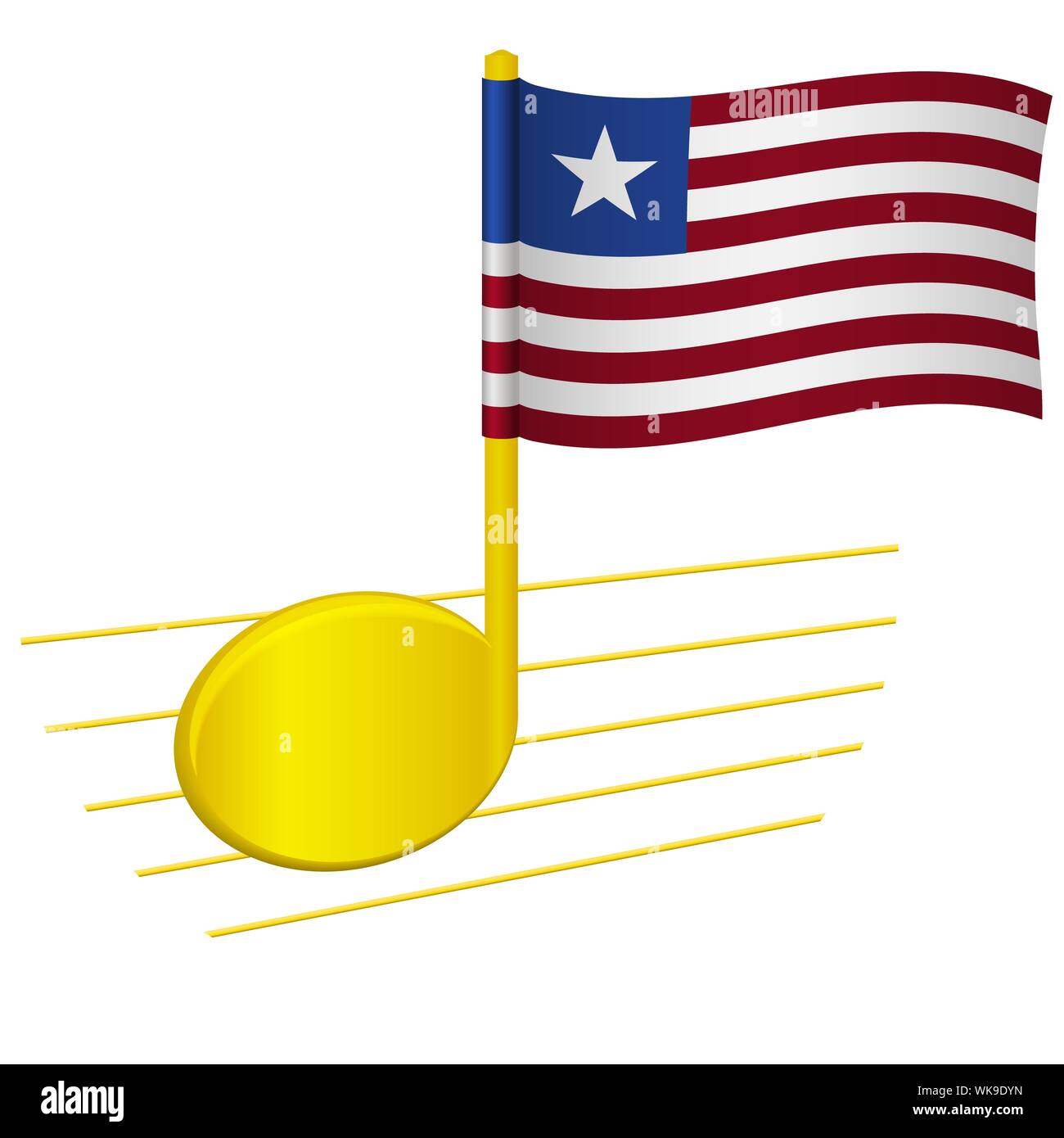 Liberia flag and musical note. Music background. National flag of