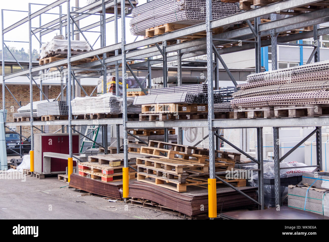 Building and construction materials in a warehouse Stock Photo