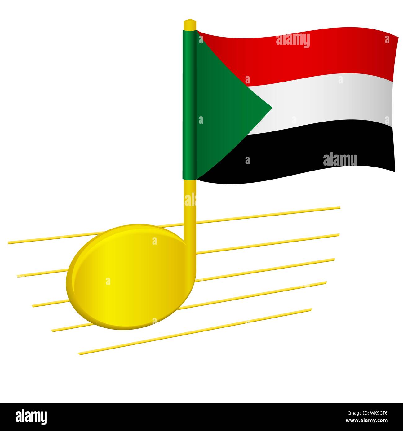 Sudan flag and musical note. Music background. National flag of Sudan
