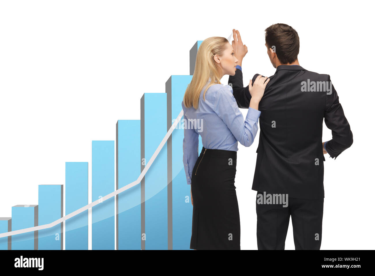 man and woman with big 3d graph Stock Photo