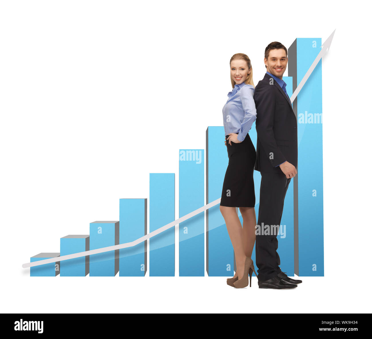 man and woman with big 3d graph Stock Photo