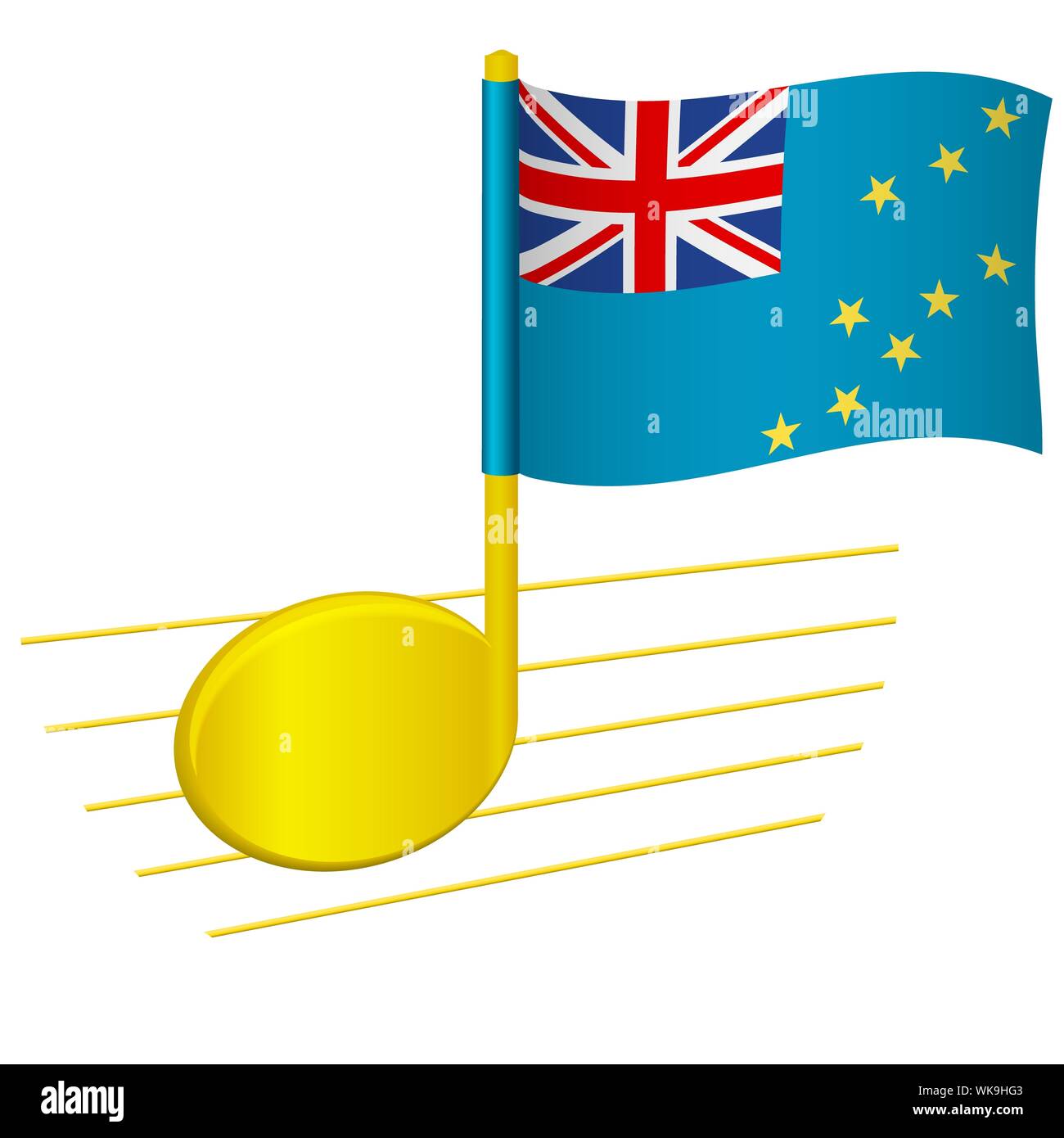 Tuvalu flag and musical note. Music background. National flag of Tuvalu