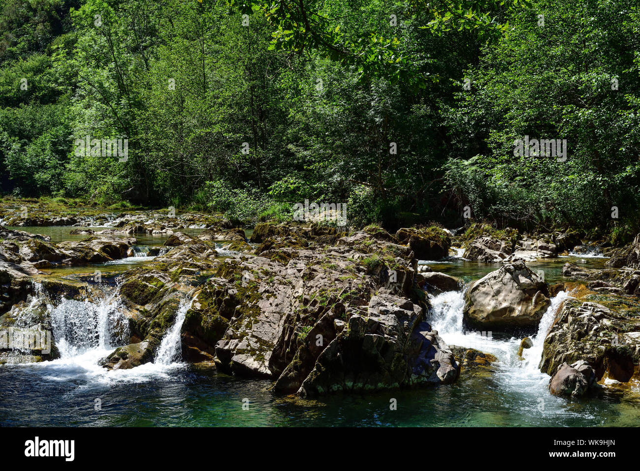 The miniature rapids just before the Olla San Vicente near Cangas de Onis, Asturias, northern Spain. Stock Photo