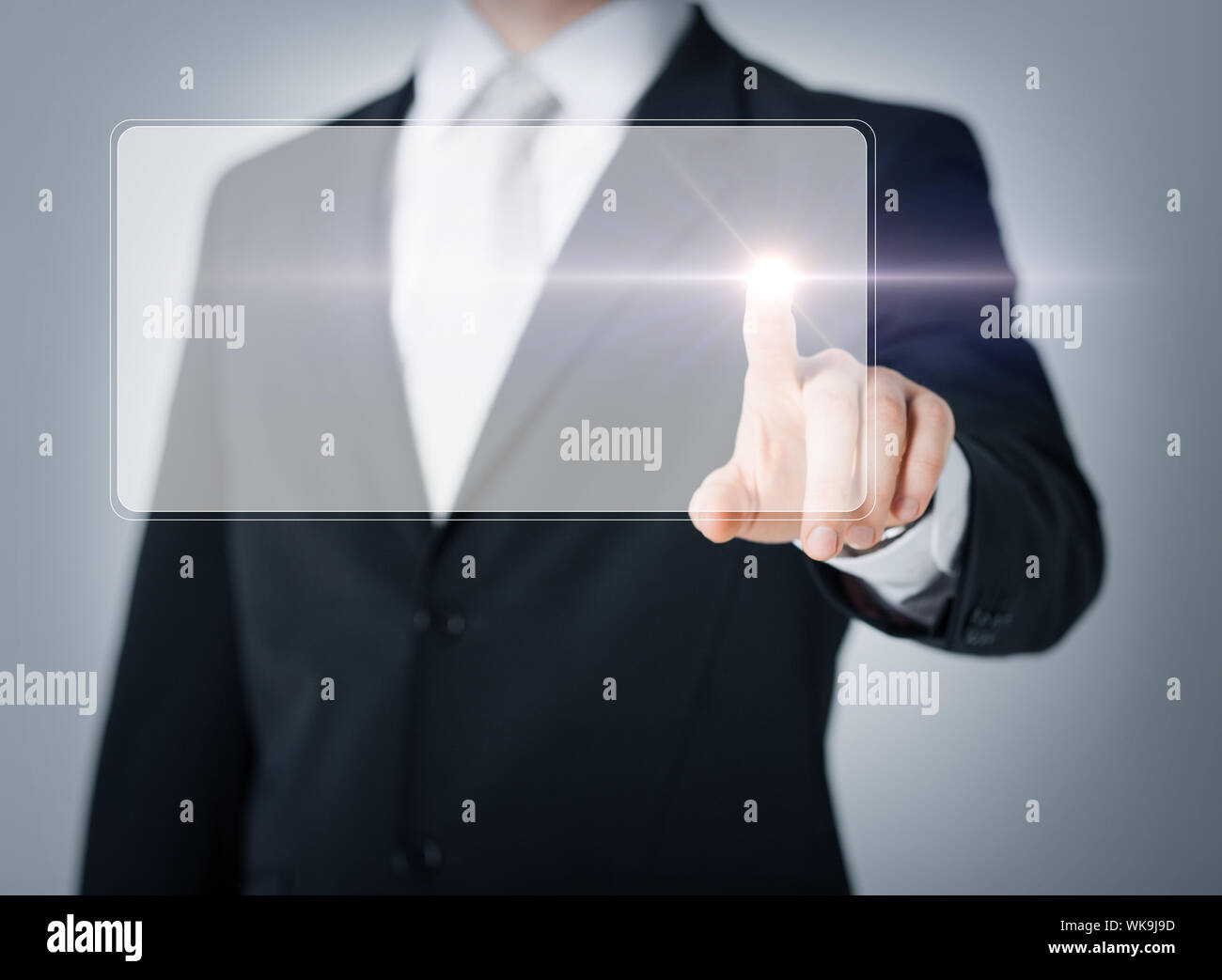 male hand touching virtual screen Stock Photo