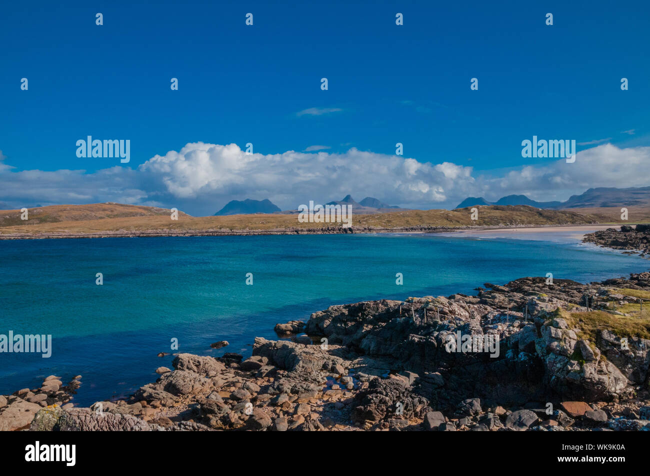 Achnahaird Bay nr Achiltibuie Ross & Cromarty Highland Scotland with Suilven in background Stock Photo