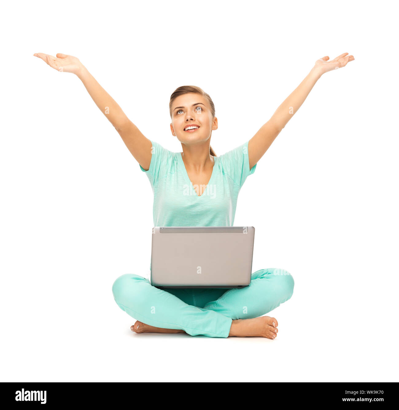 picture of happy girl sitting on the floor with laptop Stock Photo - Alamy