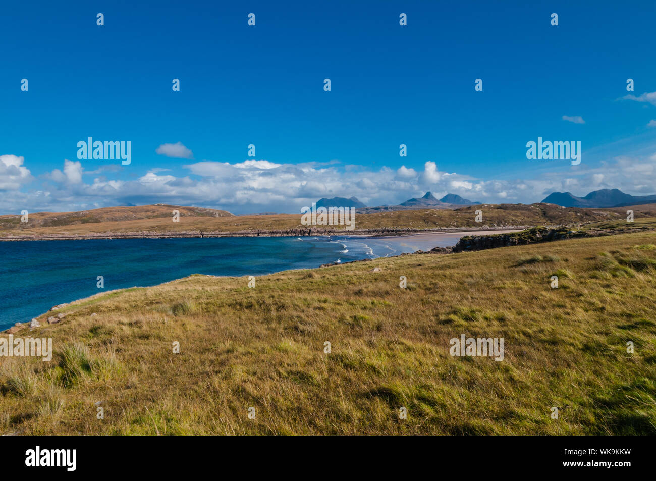 Beach at Achnahaird nr Achiltibuie, with Suilven in background Ross & Cromarty Highland Scotland Stock Photo