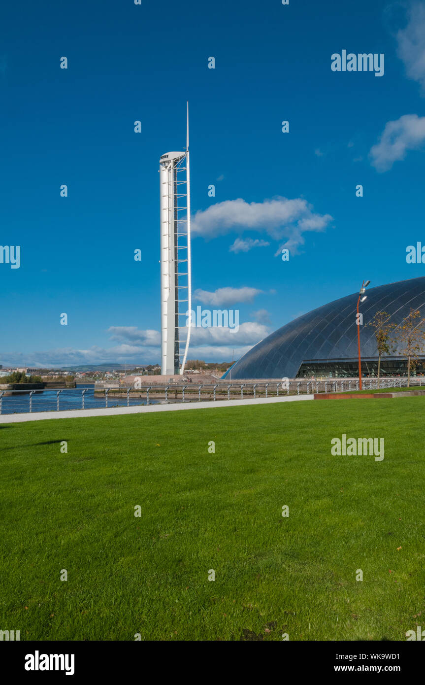Glasgow tower , observation tower and Glasgow Science Centre Govan Glasgow Scotland Stock Photo