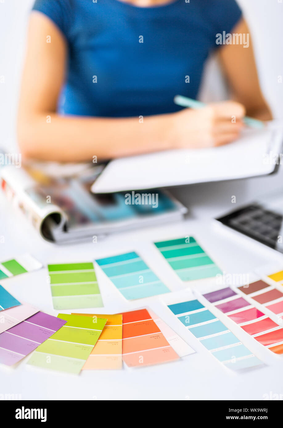 woman working with color samples for selection Stock Photo - Alamy