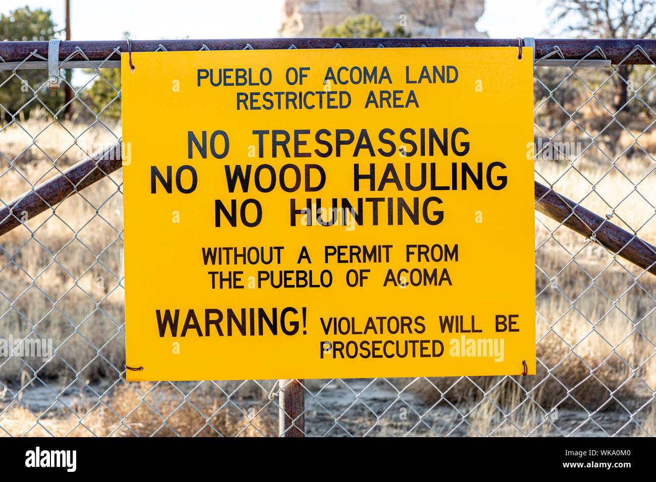 A Pueblo of Acoma warning sign Stock Photo
