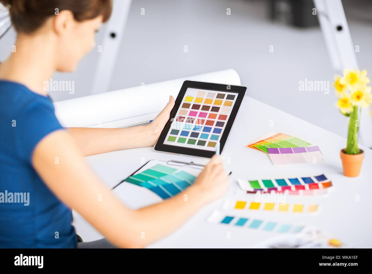 woman working with color samples for selection Stock Photo
