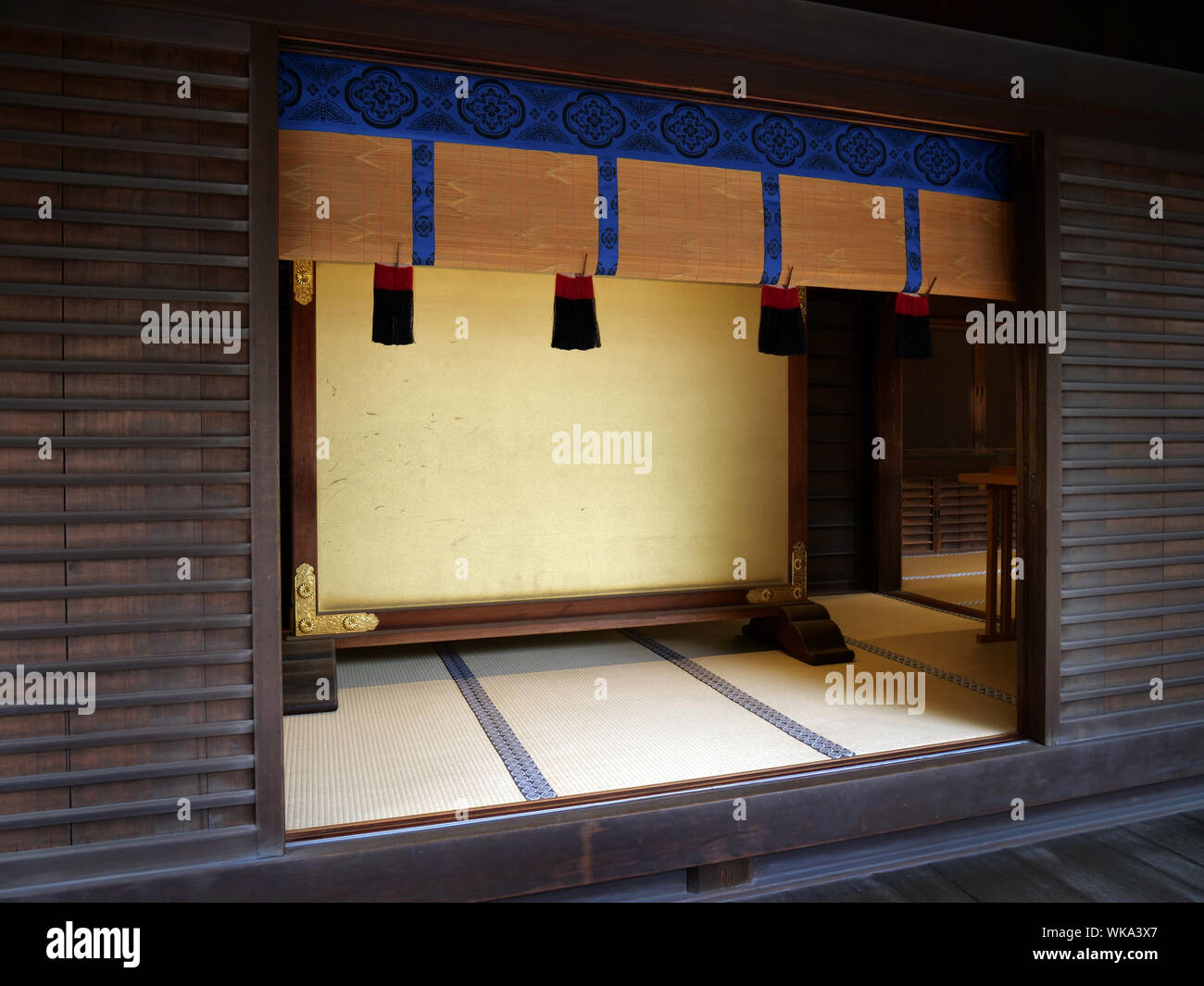 JAPAN - photo by Sean Sprague  Meiji Jingu Shinto shrine and gardens, Harajuku, Tokyo. Detal of room interior. Stock Photo