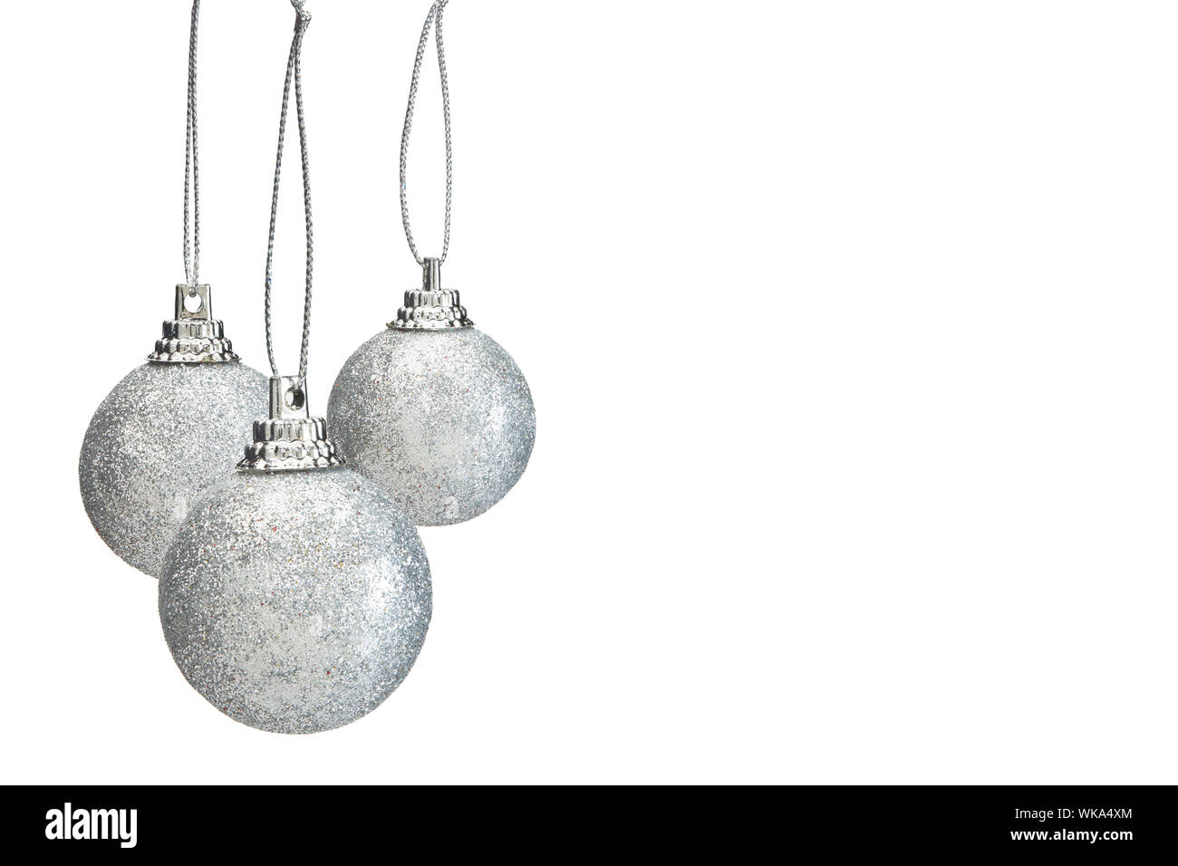 Christmas Decorations Hanging Over White Background Stock Photo