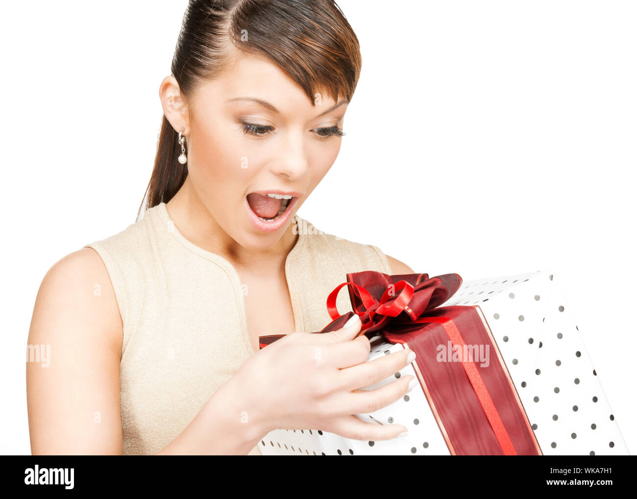 happy woman with gift box Stock Photo