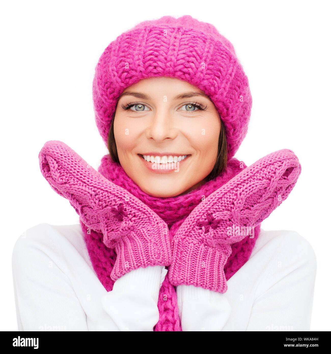 woman in hat, muffler and mittens Stock Photo