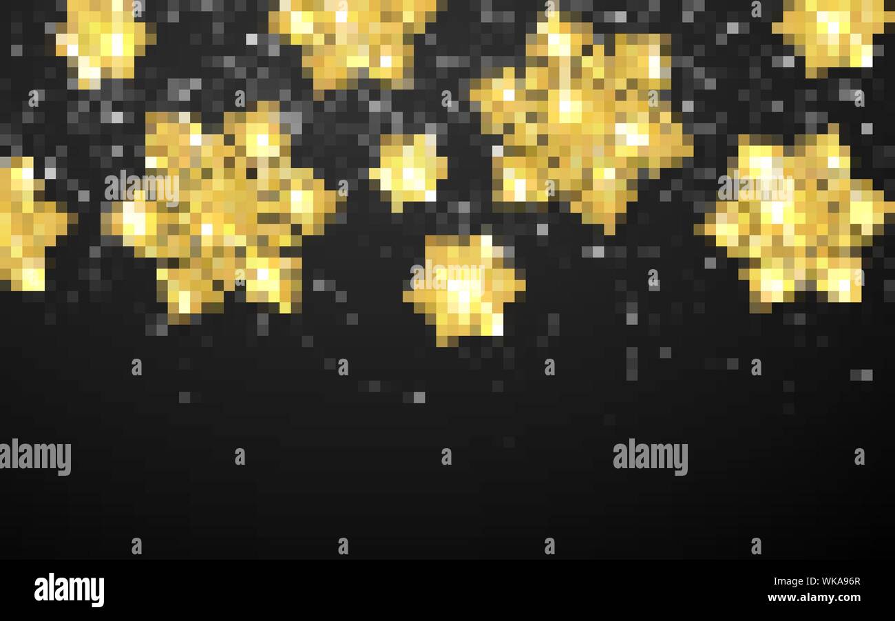 Shining gold snowflakes on black background. Christmas and New Year ...