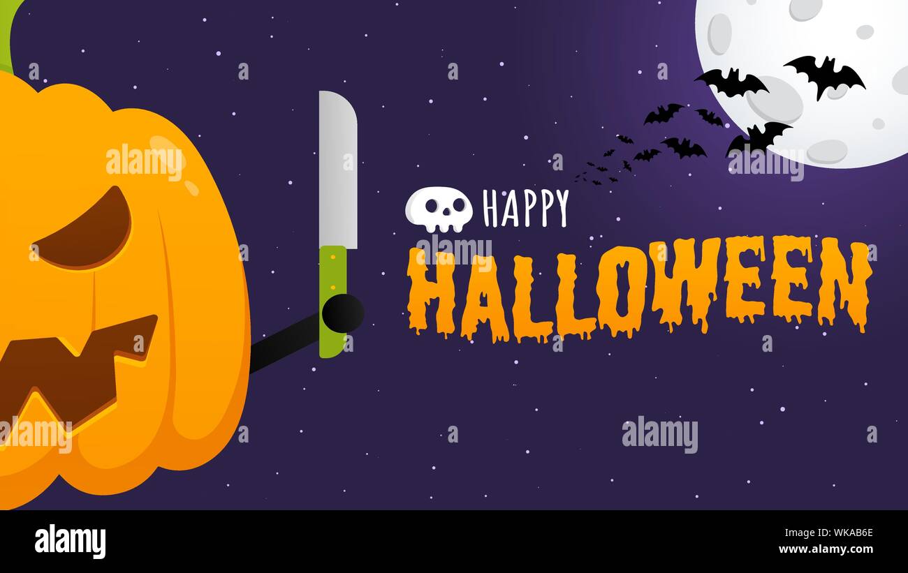 Happy halloween poster with pumpkin scary face expression grimace and ...