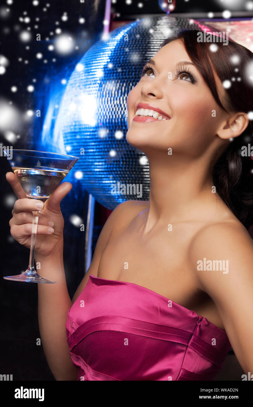 Luxury Vip Nightlife Party Christmas X Mas New Year S Eve Concept Beautiful Woman In Evening Dress With Cocktail And Disco Ball Stock Photo Alamy