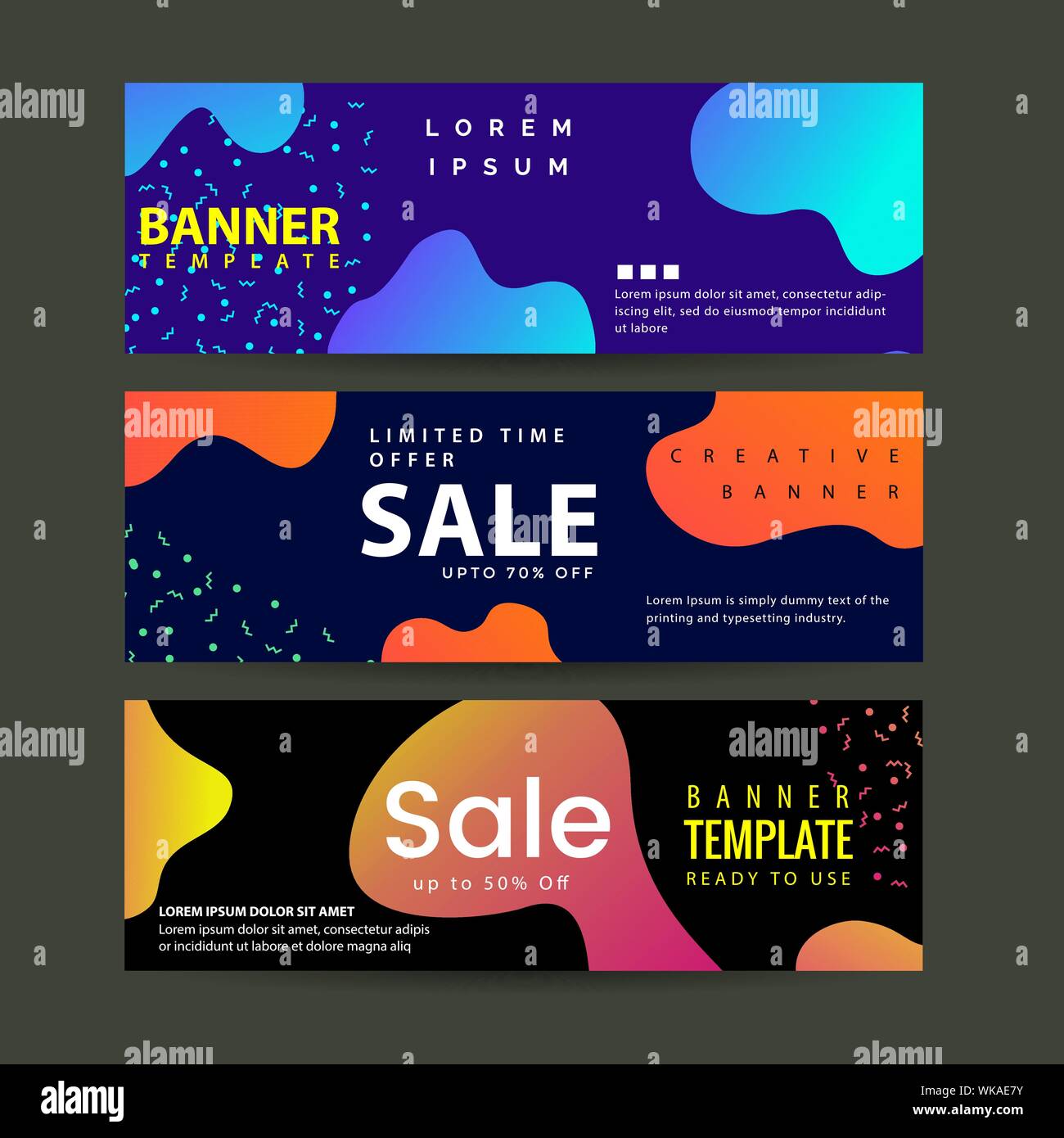 Set of abstract modern graphic liquid banners with Dynamical colored ...