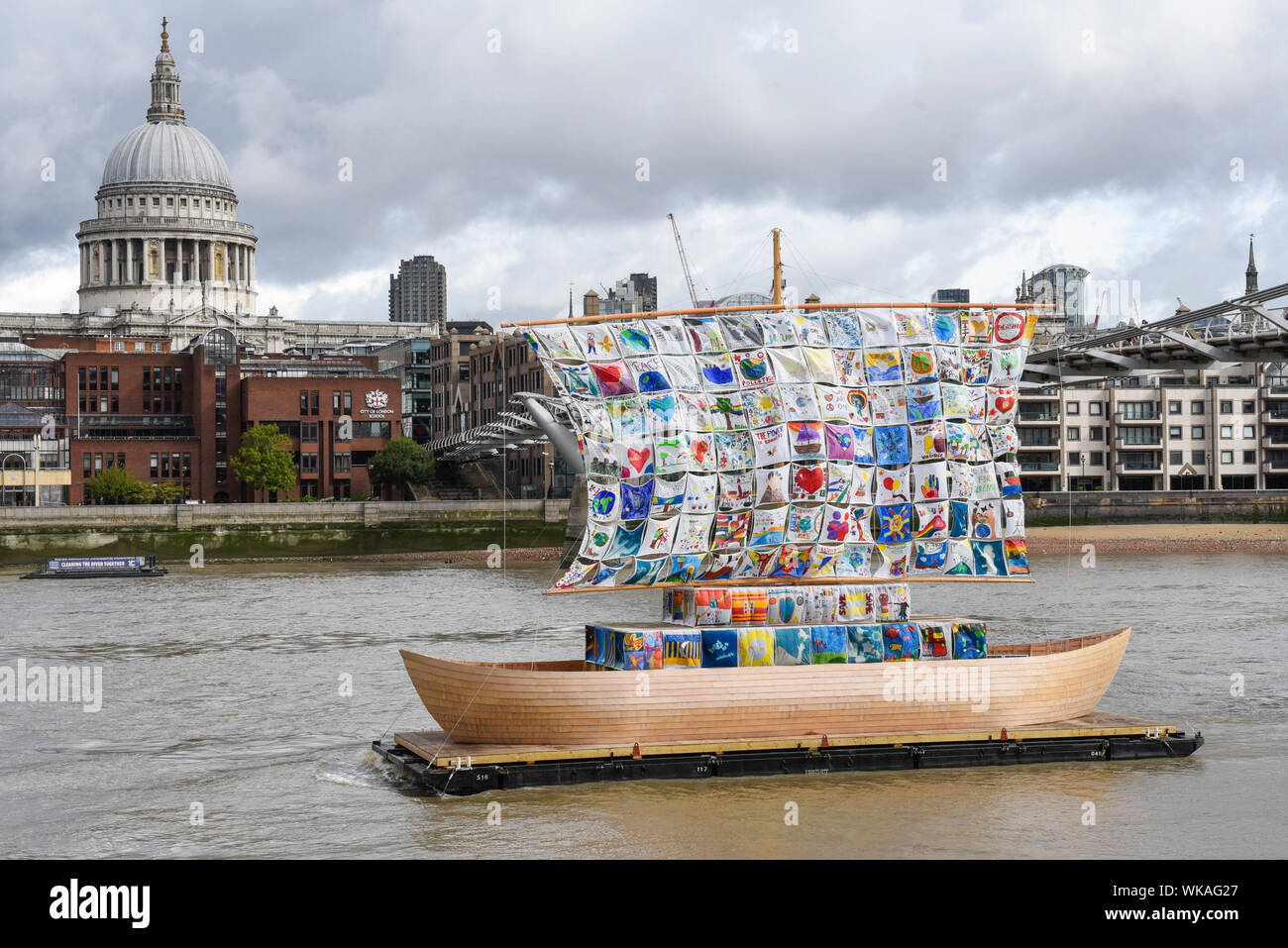 London, UK.  4 September 2019.  Launch of 'The Ship of Tolerance' at Tate Modern, Bankside.  The floating installation by Emilia Kabakov (of Russian conceptual artist duo Ilya and Emilia Kabakov) forms part of Totally Thames Festival and will be moored 4 September to 31 October.  The goal of the artwork is to educate and connect the youth of the world through the language of art.  Credit: Stephen Chung / Alamy Live News Stock Photo