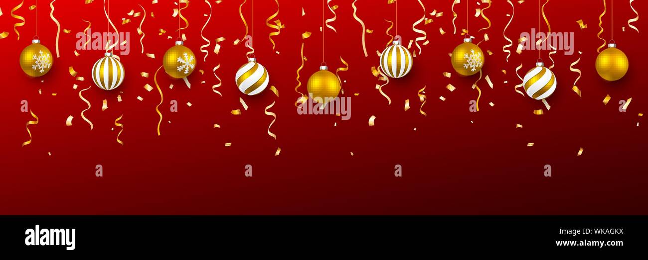 Christmas ball with confetti. Xmas ball on red background. Holiday ...
