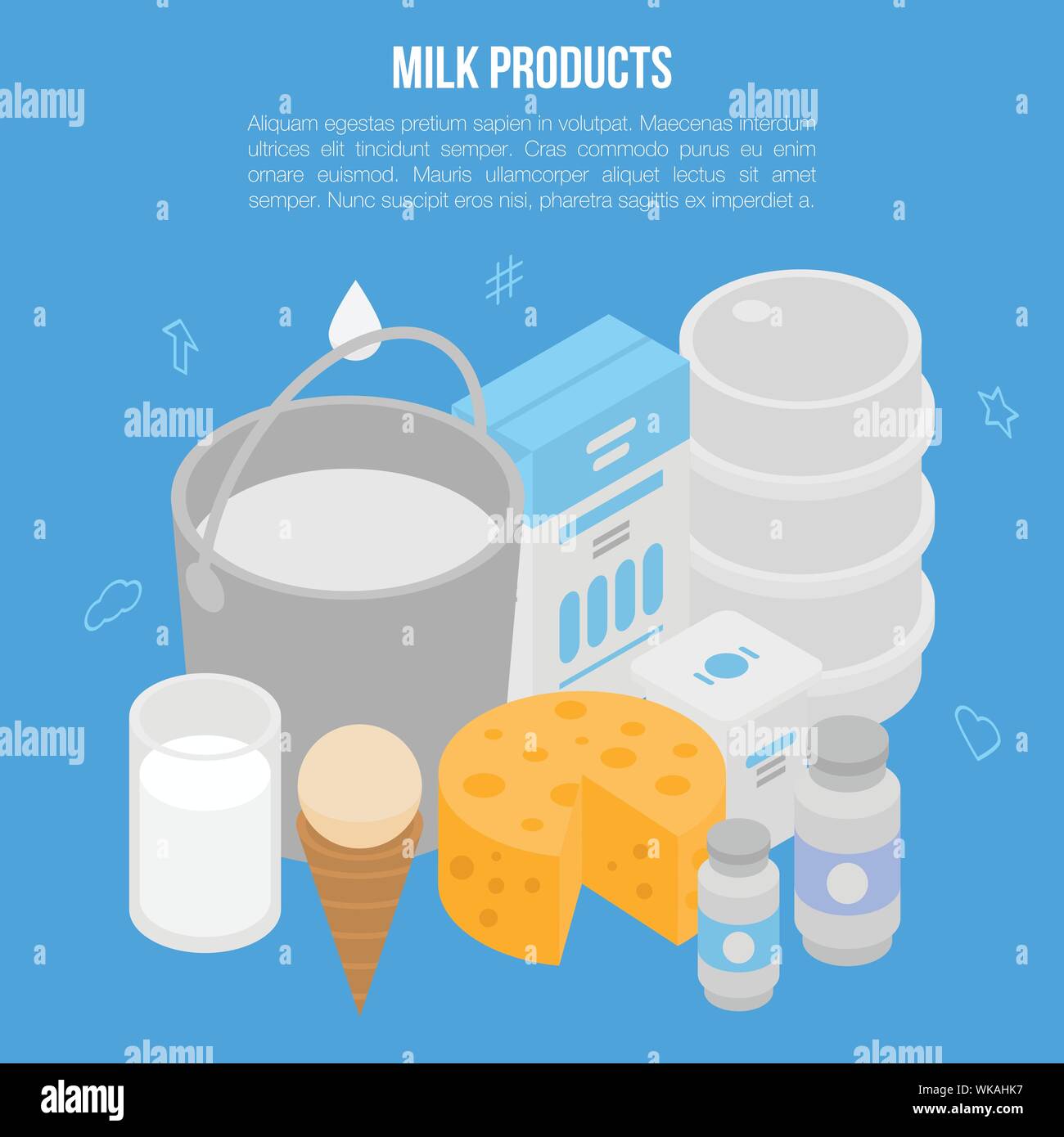 Milk products concept banner, isometric style Stock Vector