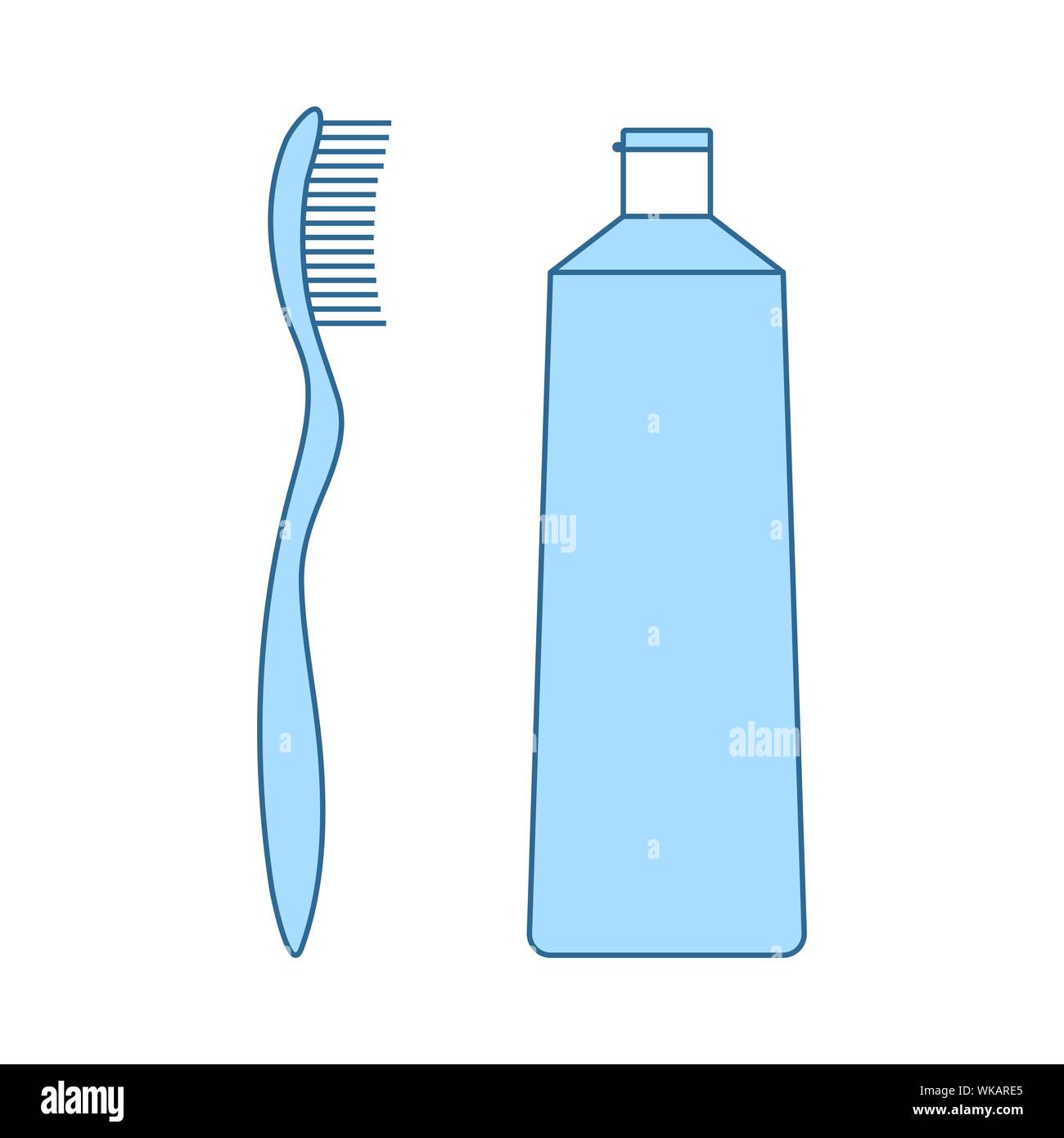 Toothpaste And Brush Icon. Thin Line With Blue Fill Design. Vector Illustration. Stock Vector