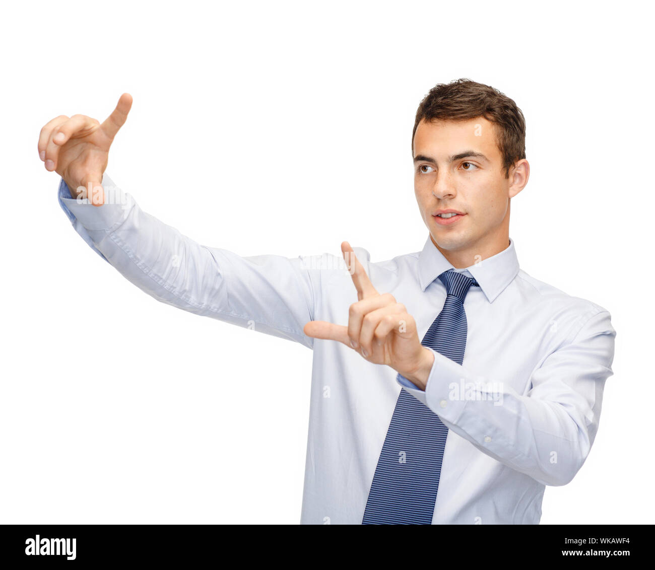 businessman working with imaginary virtual screen Stock Photo