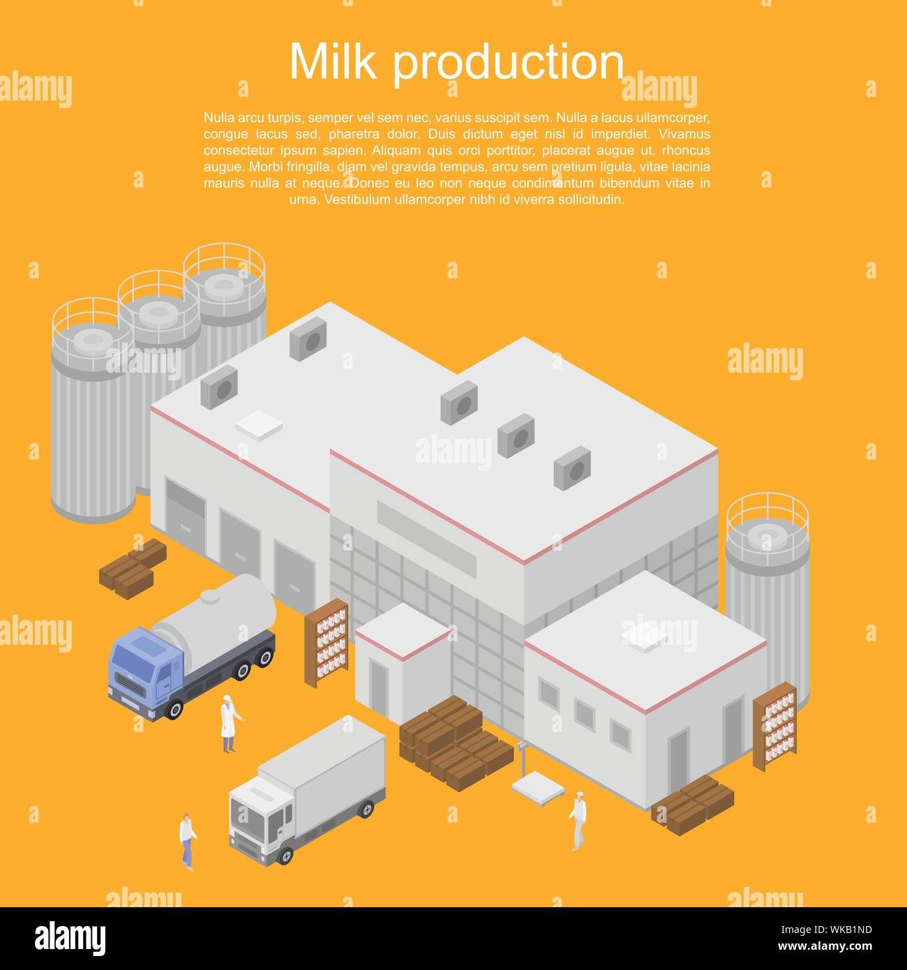 Milk production concept banner, isometric style Stock Vector