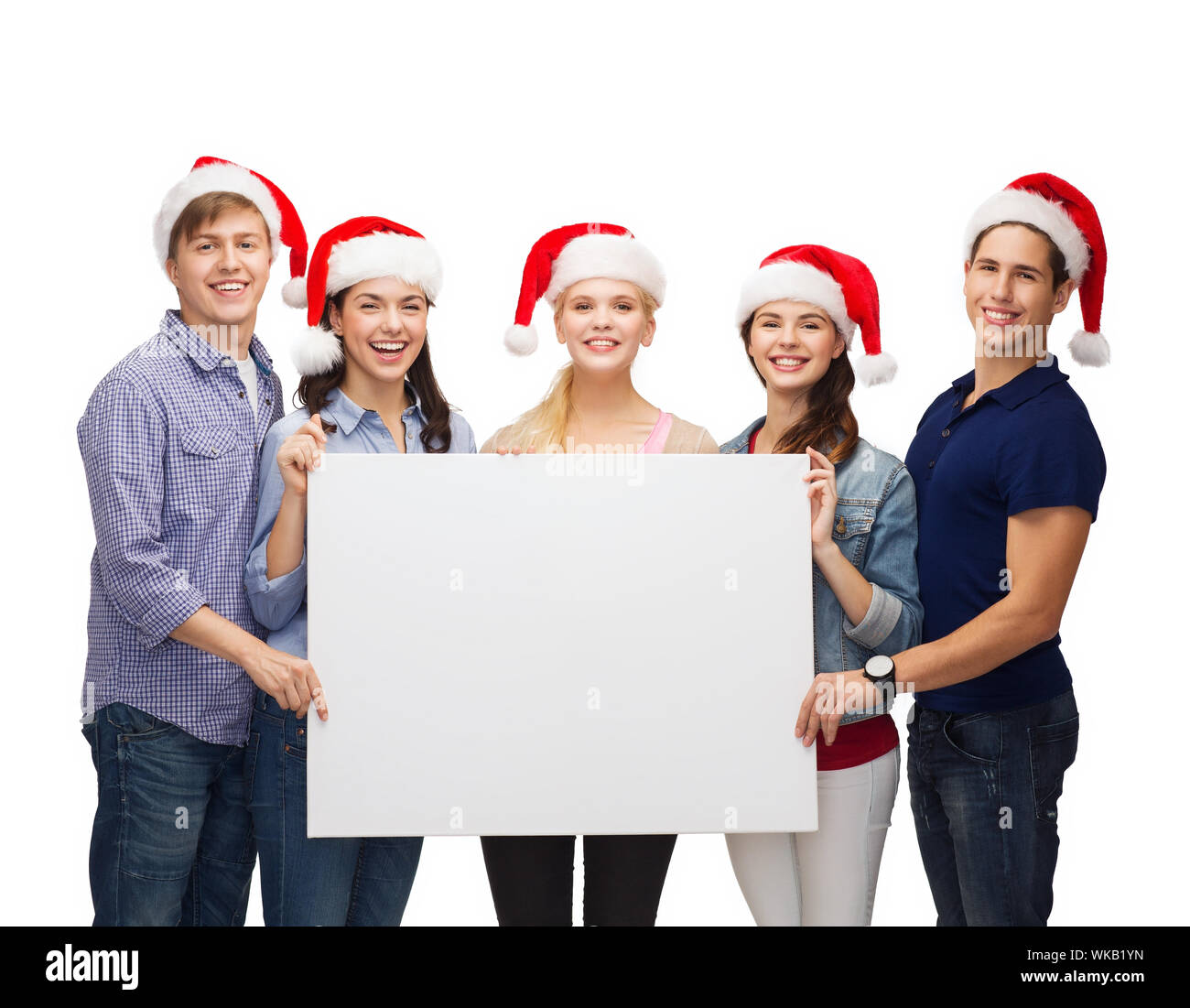 group of smiling students with white blank board Stock Photo - Alamy