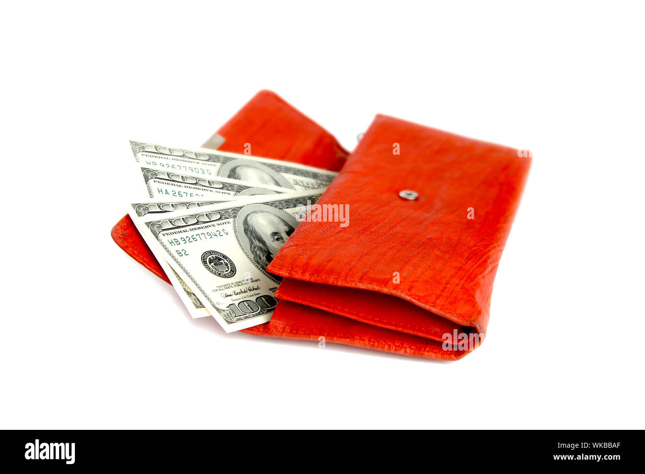 Money wallet red, happy shopping Stock Photo