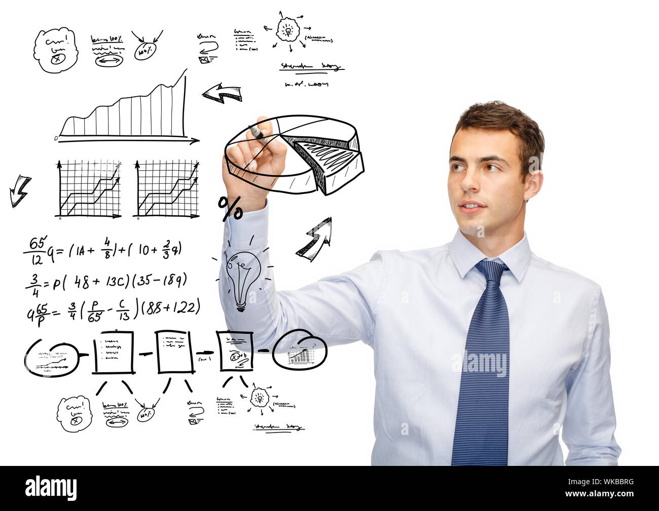 buisnessman drawing plan on virtual screen Stock Photo