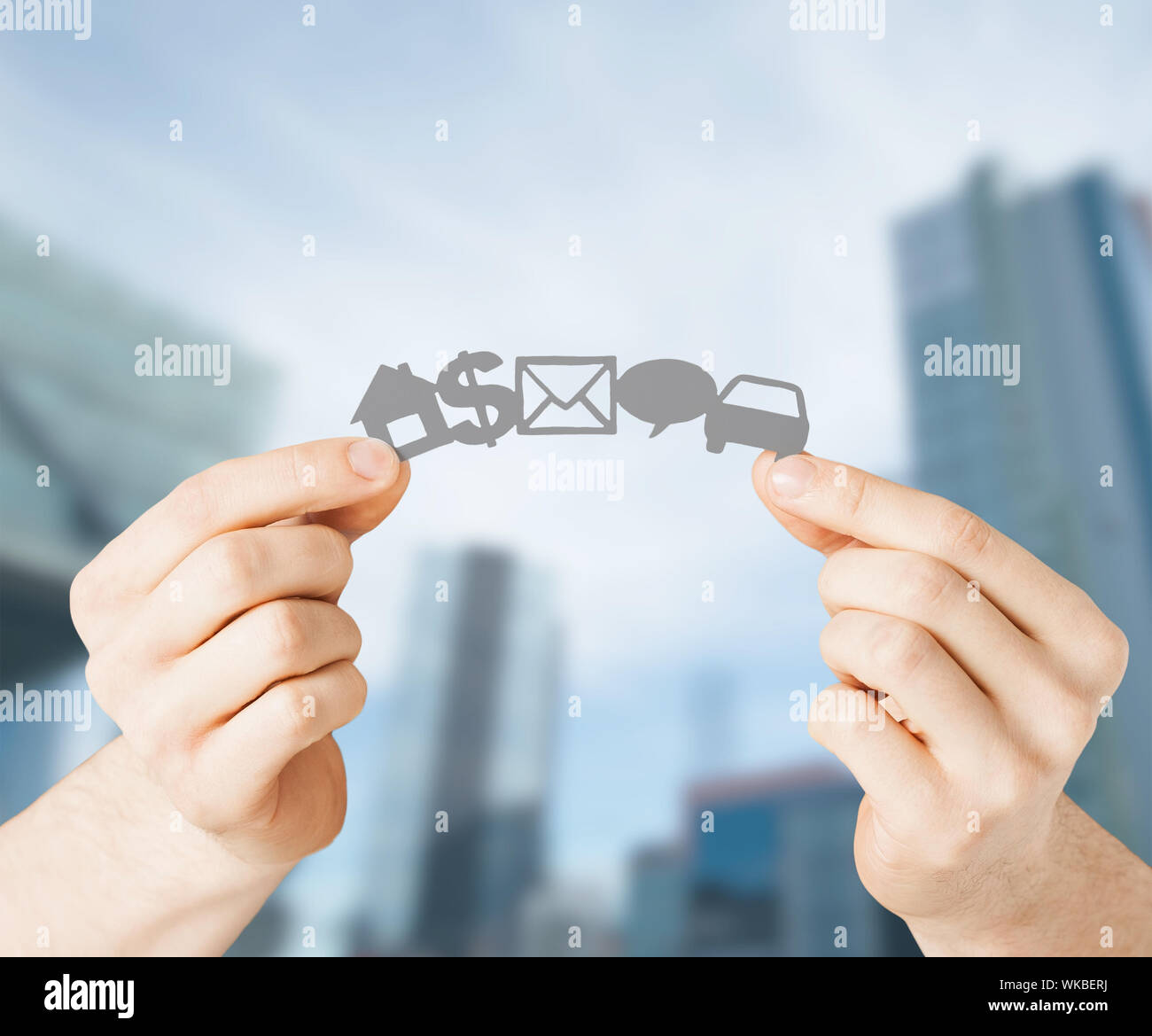 man hands showing paper symbols Stock Photo