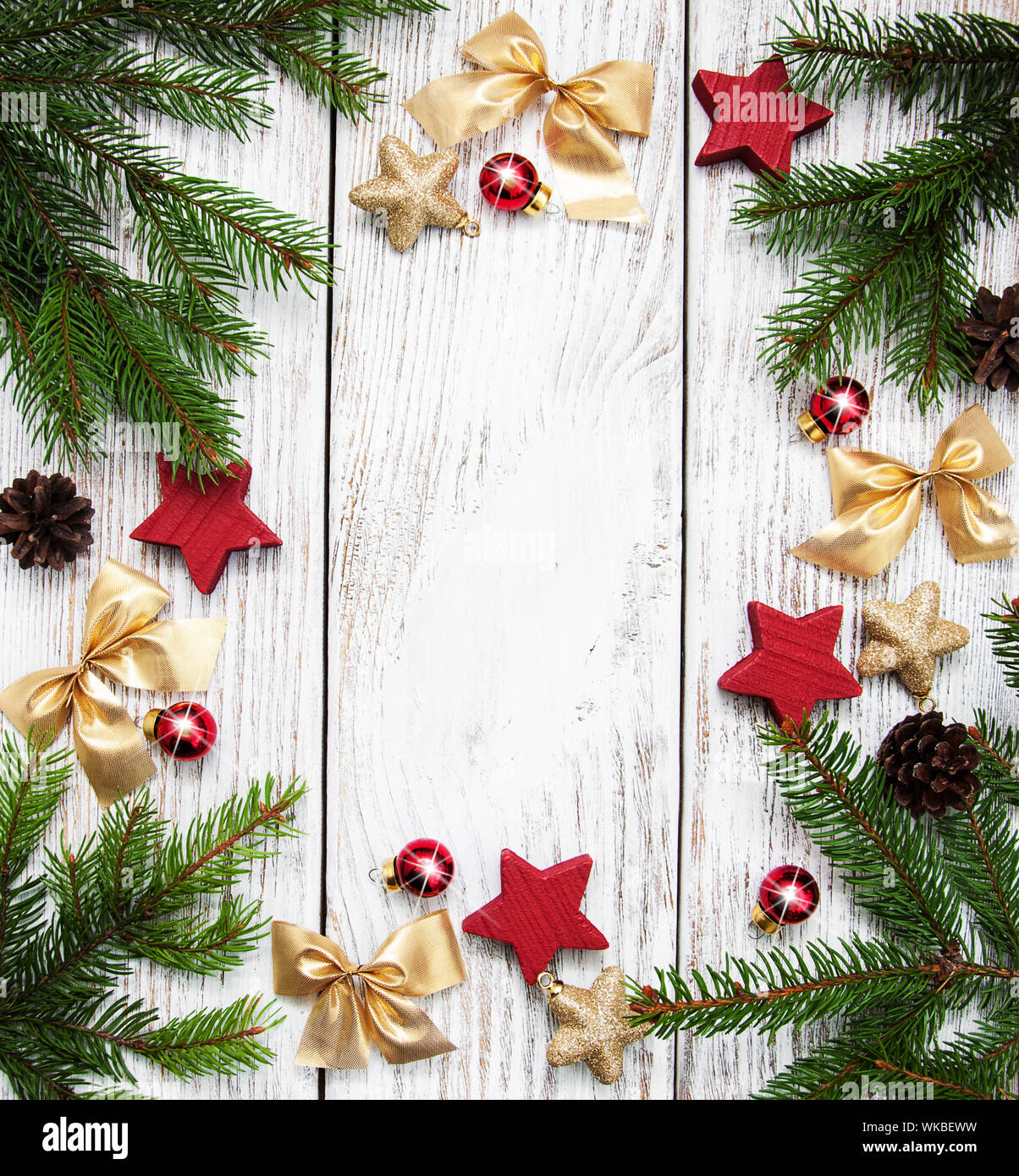 Christmas holiday background - decoration on a wooden table Stock Photo ...