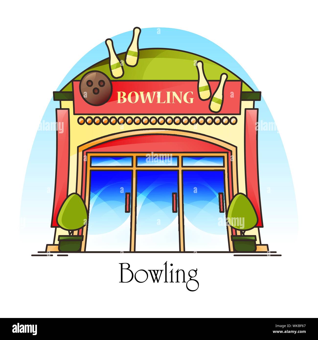 Bowling club or house. Facade or front view Stock Vector