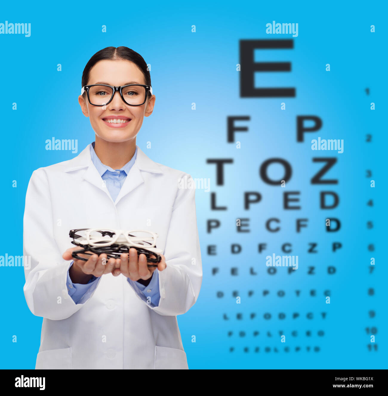 healthcare, vision and medicine concept smiling female doctor with