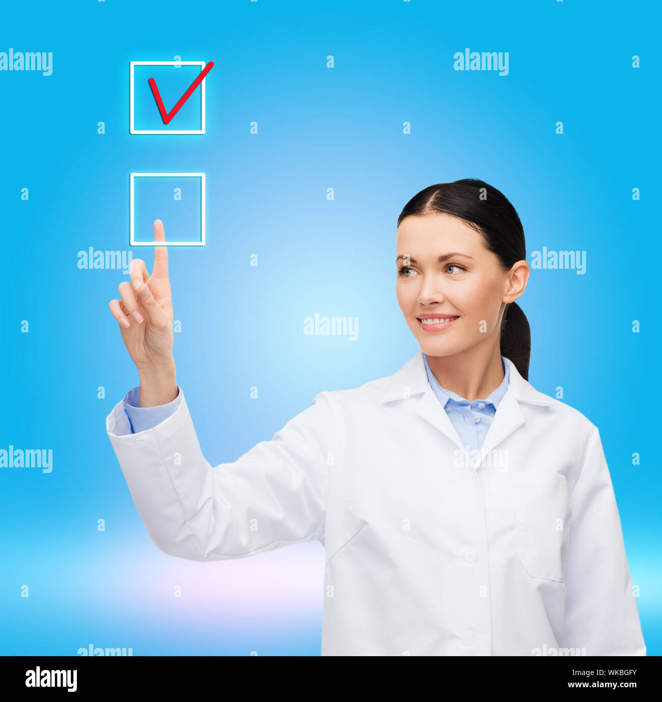 healthcare, medicine and technology concept - smiling female doctor ...