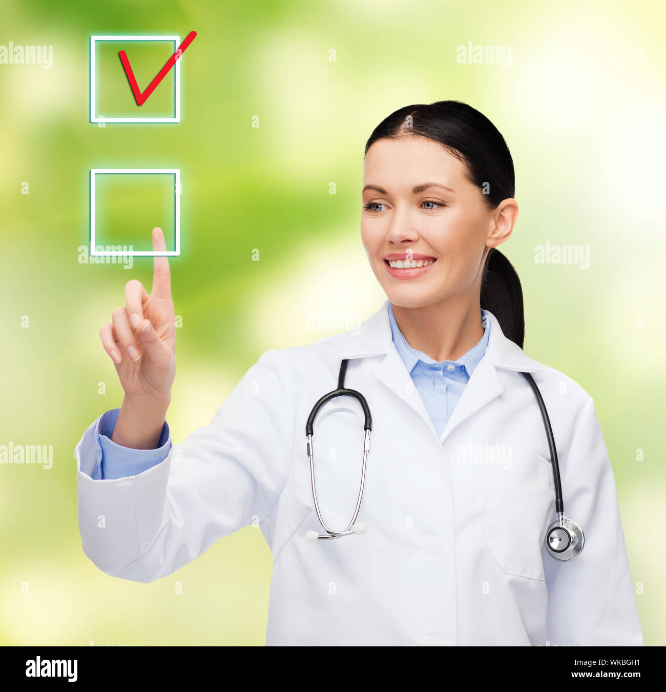 healthcare, medicine and technology concept - smiling female doctor ...