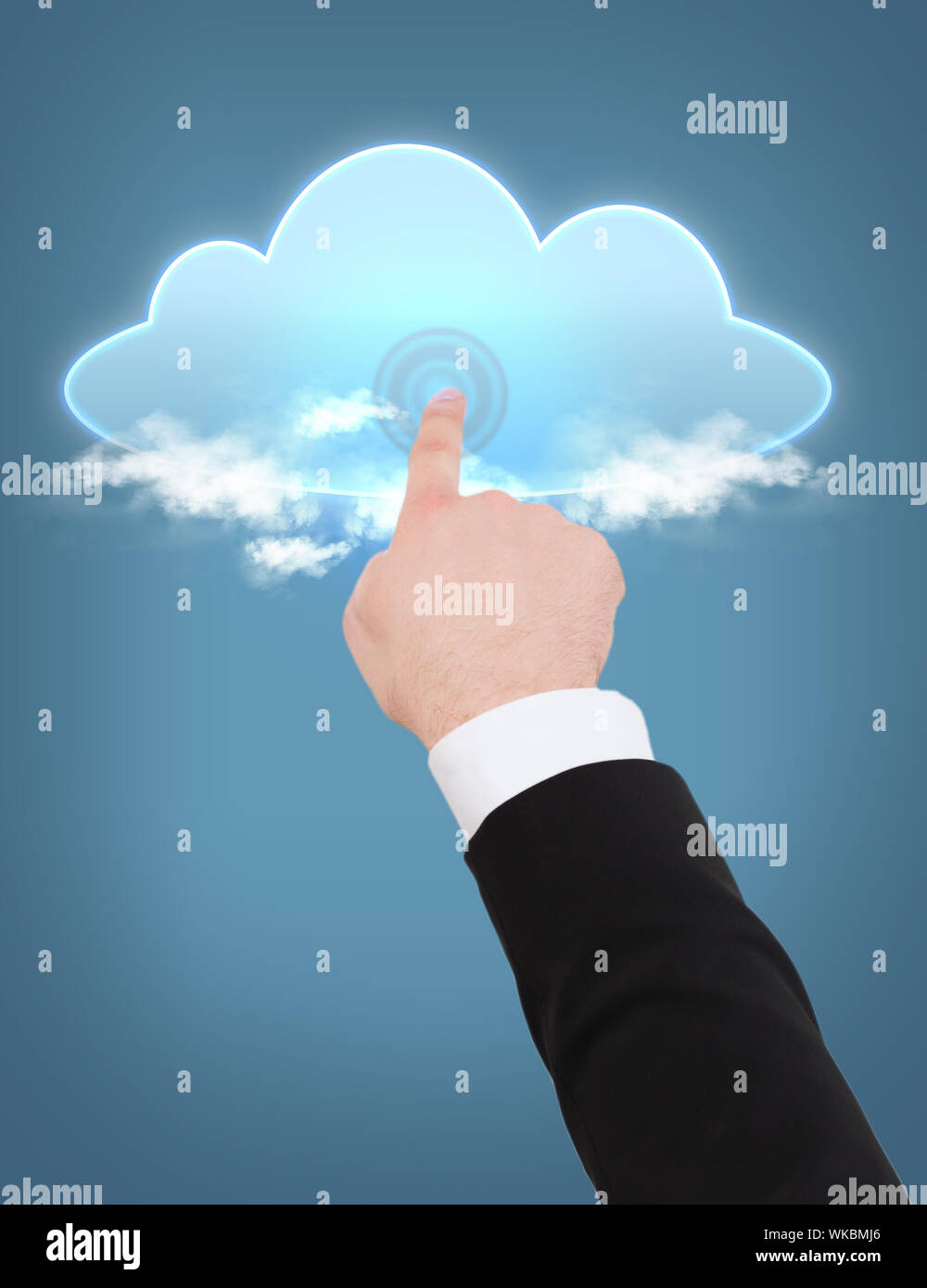 man hand pointing at cloud Stock Photo