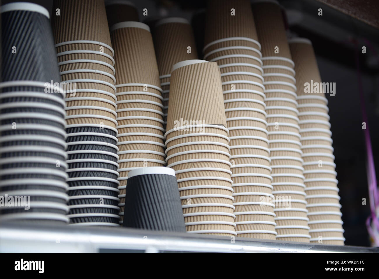 Hot drink dispoable cups stored upside down on a food truck counter Stock Photo Alamy